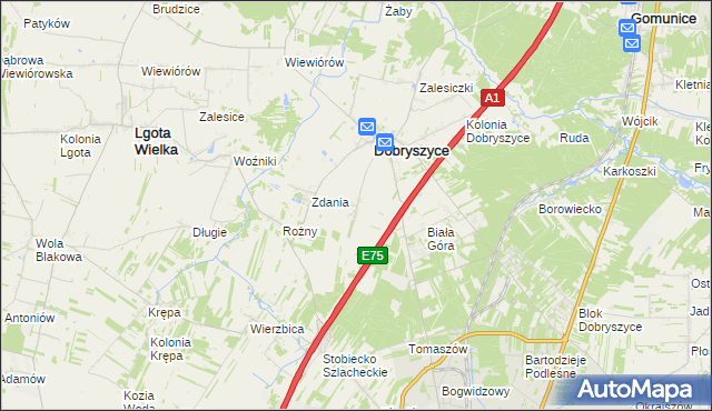 mapa Galonki gmina Dobryszyce, Galonki gmina Dobryszyce na mapie Targeo