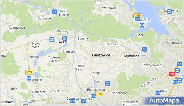 mapa Gaszowice powiat rybnicki, Gaszowice powiat rybnicki na mapie Targeo
