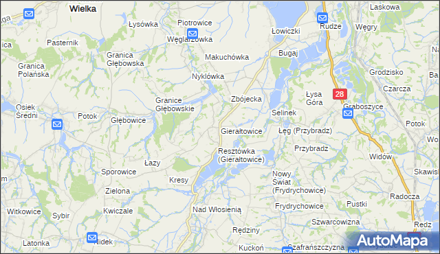 mapa Gierałtowice gmina Wieprz, Gierałtowice gmina Wieprz na mapie Targeo