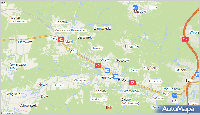 mapa Gilów gmina Bliżyn, Gilów gmina Bliżyn na mapie Targeo