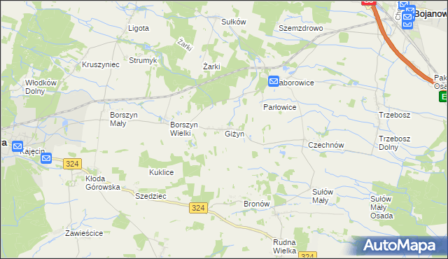 mapa Giżyn gmina Bojanowo, Giżyn gmina Bojanowo na mapie Targeo