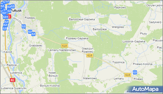 mapa Gładczyn Rządowy, Gładczyn Rządowy na mapie Targeo