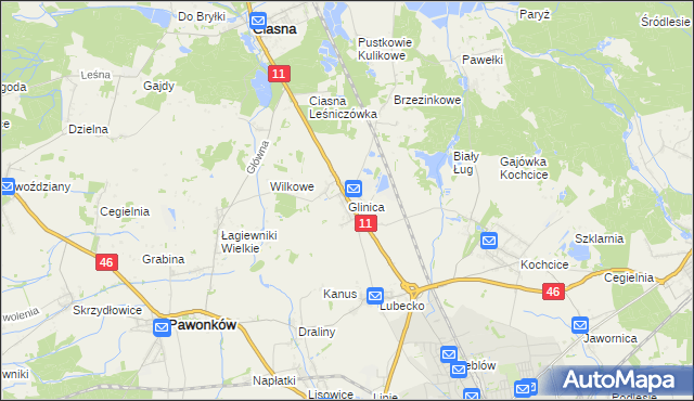 mapa Glinica gmina Ciasna, Glinica gmina Ciasna na mapie Targeo