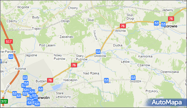 mapa Głosków gmina Borowie, Głosków gmina Borowie na mapie Targeo
