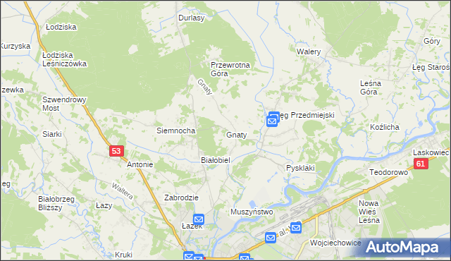 mapa Gnaty gmina Lelis, Gnaty gmina Lelis na mapie Targeo