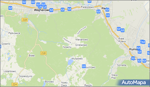 mapa Gniewowo gmina Wejherowo, Gniewowo gmina Wejherowo na mapie Targeo