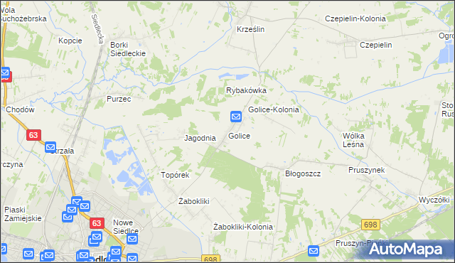 mapa Golice gmina Siedlce, Golice gmina Siedlce na mapie Targeo