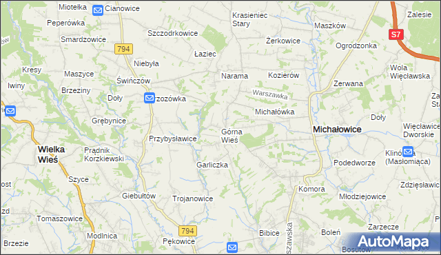 mapa Górna Wieś gmina Michałowice, Górna Wieś gmina Michałowice na mapie Targeo