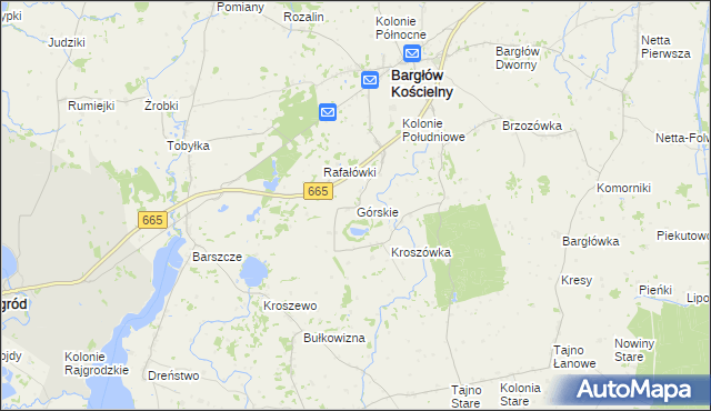 mapa Górskie gmina Bargłów Kościelny, Górskie gmina Bargłów Kościelny na mapie Targeo