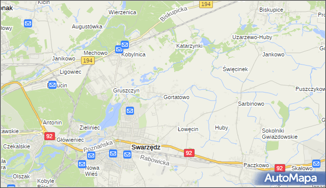 mapa Gortatowo gmina Swarzędz, Gortatowo gmina Swarzędz na mapie Targeo