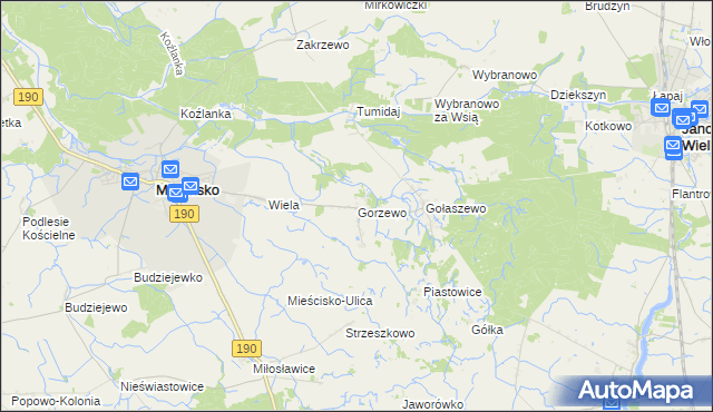 mapa Gorzewo gmina Mieścisko, Gorzewo gmina Mieścisko na mapie Targeo