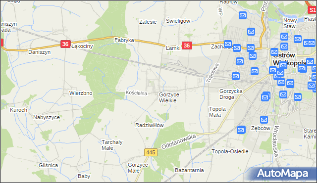 mapa Gorzyce Wielkie, Gorzyce Wielkie na mapie Targeo