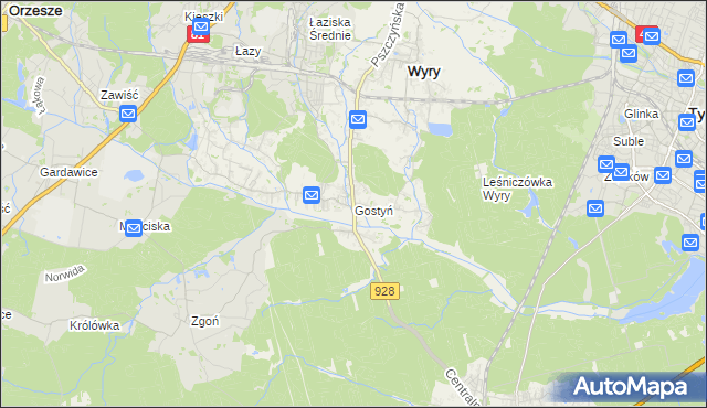 mapa Gostyń gmina Wyry, Gostyń gmina Wyry na mapie Targeo