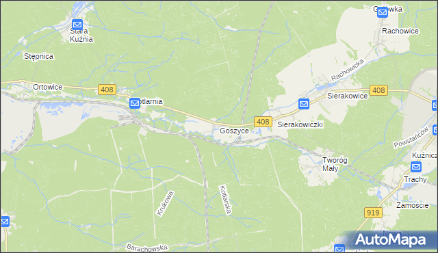 mapa Goszyce gmina Bierawa, Goszyce gmina Bierawa na mapie Targeo