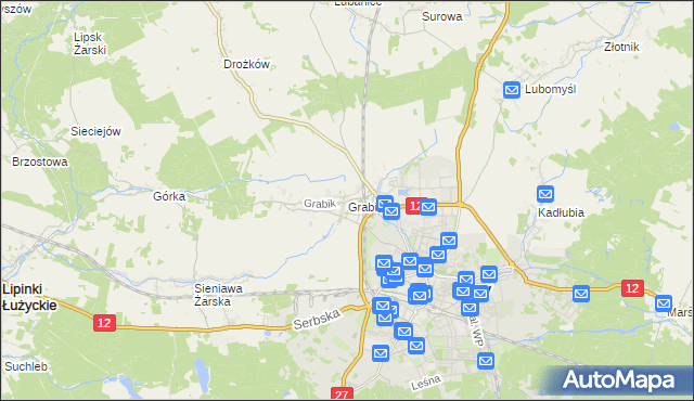 mapa Grabik gmina Żary, Grabik gmina Żary na mapie Targeo