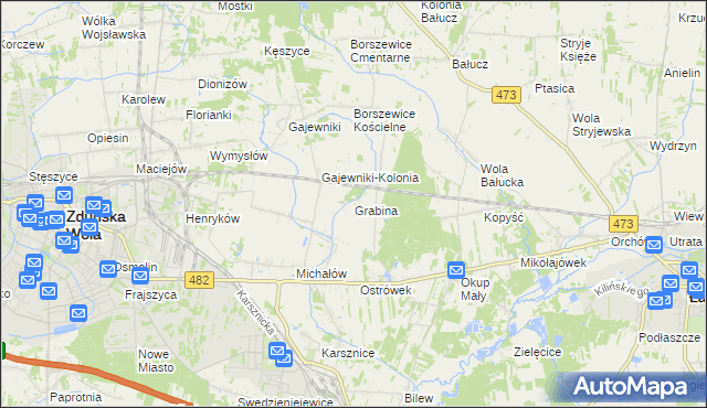 mapa Grabina gmina Łask, Grabina gmina Łask na mapie Targeo