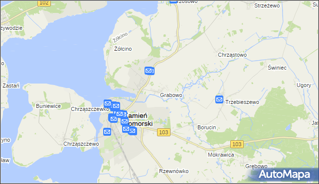 mapa Grabowo gmina Kamień Pomorski, Grabowo gmina Kamień Pomorski na mapie Targeo