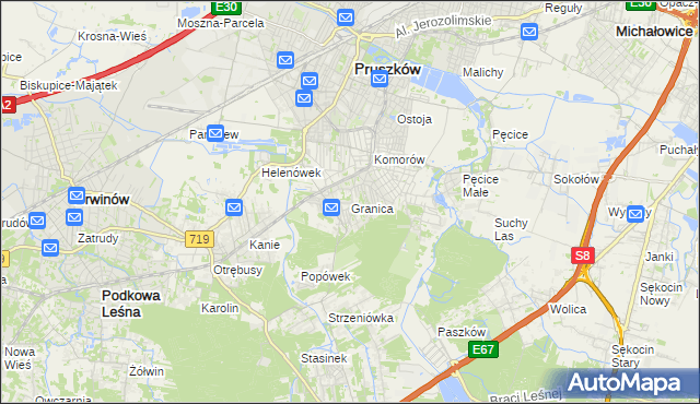 mapa Granica gmina Michałowice, Granica gmina Michałowice na mapie Targeo