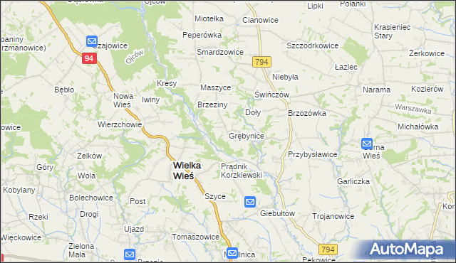 mapa Grębynice, Grębynice na mapie Targeo