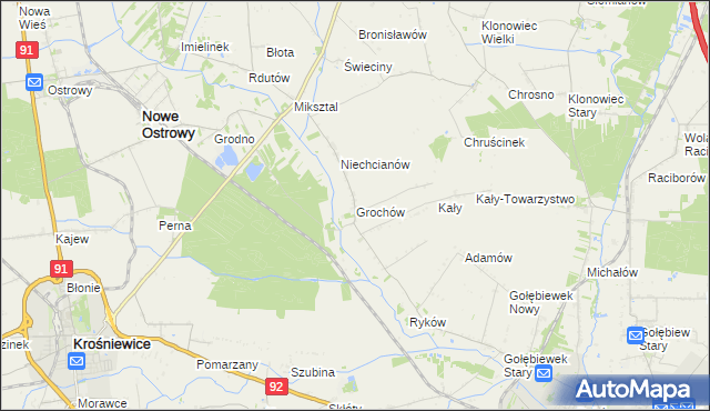 mapa Grochów gmina Nowe Ostrowy, Grochów gmina Nowe Ostrowy na mapie Targeo