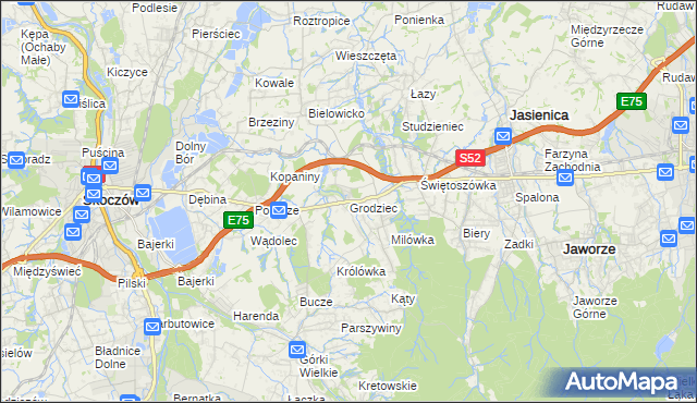 mapa Grodziec gmina Jasienica, Grodziec gmina Jasienica na mapie Targeo