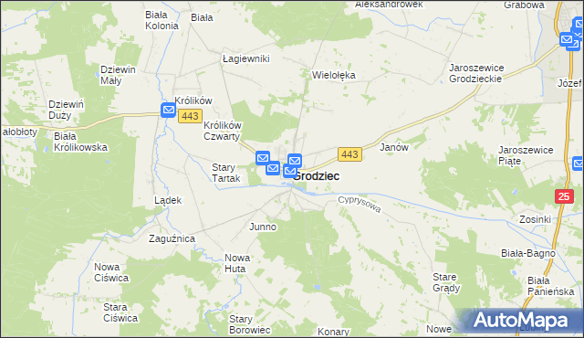 mapa Grodziec powiat koniński, Grodziec powiat koniński na mapie Targeo