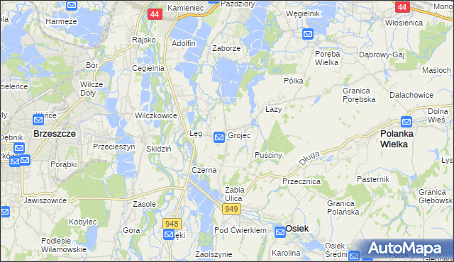 mapa Grojec gmina Oświęcim, Grojec gmina Oświęcim na mapie Targeo