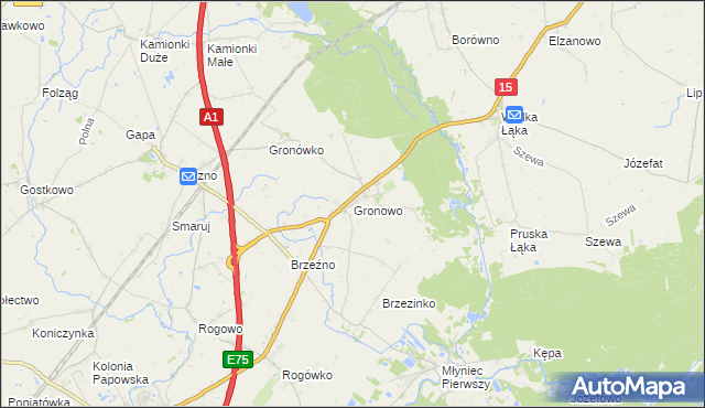 mapa Gronowo gmina Lubicz, Gronowo gmina Lubicz na mapie Targeo
