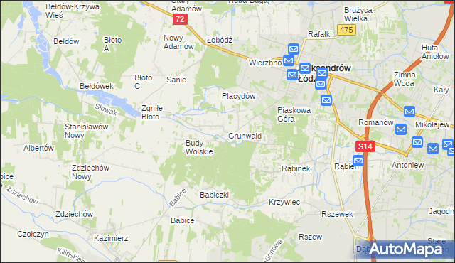 mapa Grunwald gmina Aleksandrów Łódzki, Grunwald gmina Aleksandrów Łódzki na mapie Targeo