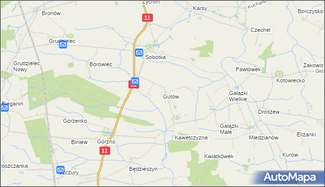 mapa Gutów gmina Ostrów Wielkopolski, Gutów gmina Ostrów Wielkopolski na mapie Targeo