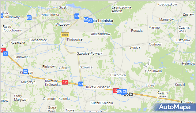 mapa Gzowskie Budy, Gzowskie Budy na mapie Targeo