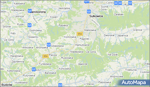 mapa Harbutowice gmina Sułkowice, Harbutowice gmina Sułkowice na mapie Targeo