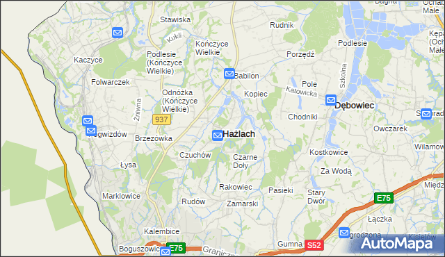 mapa Hażlach, Hażlach na mapie Targeo