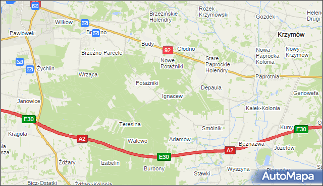 mapa Ignacew gmina Krzymów, Ignacew gmina Krzymów na mapie Targeo