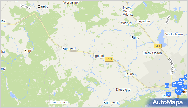 mapa Ignalin gmina Lidzbark Warmiński, Ignalin gmina Lidzbark Warmiński na mapie Targeo