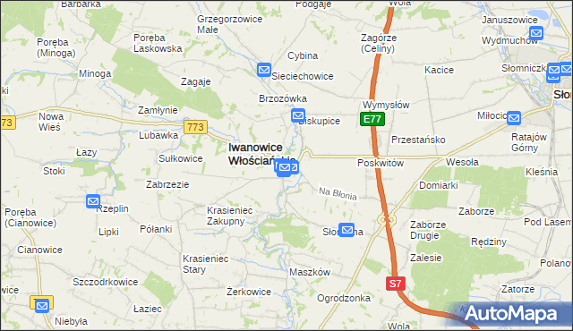 mapa Iwanowice Dworskie, Iwanowice Dworskie na mapie Targeo