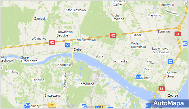 mapa Izbica gmina Serock, Izbica gmina Serock na mapie Targeo
