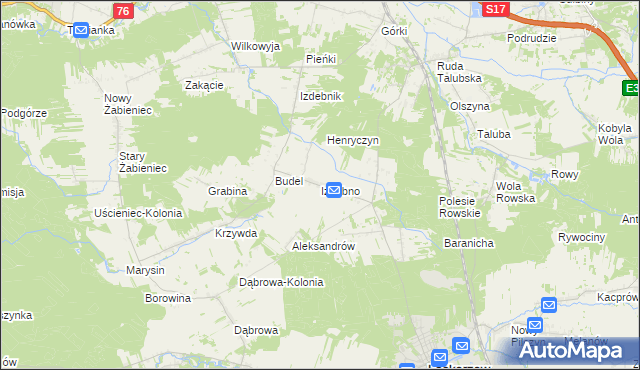 mapa Izdebno gmina Łaskarzew, Izdebno gmina Łaskarzew na mapie Targeo