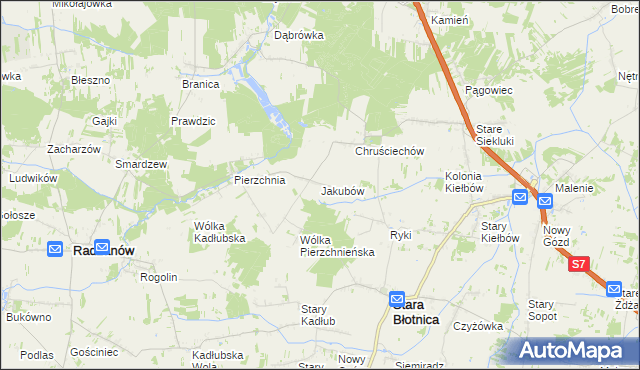 mapa Jakubów gmina Stara Błotnica, Jakubów gmina Stara Błotnica na mapie Targeo
