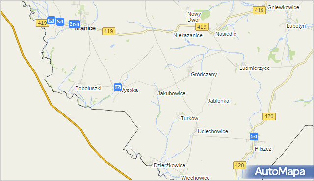 mapa Jakubowice gmina Branice, Jakubowice gmina Branice na mapie Targeo