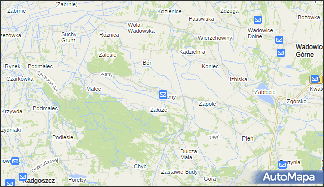 mapa Jamy gmina Wadowice Górne, Jamy gmina Wadowice Górne na mapie Targeo