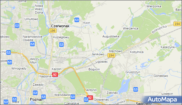 mapa Janikowo gmina Swarzędz, Janikowo gmina Swarzędz na mapie Targeo