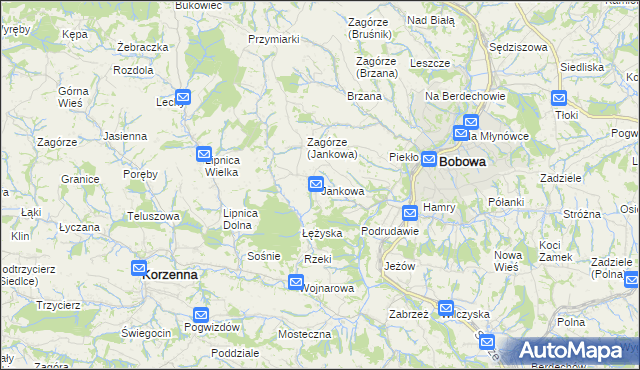 mapa Jankowa gmina Bobowa, Jankowa gmina Bobowa na mapie Targeo