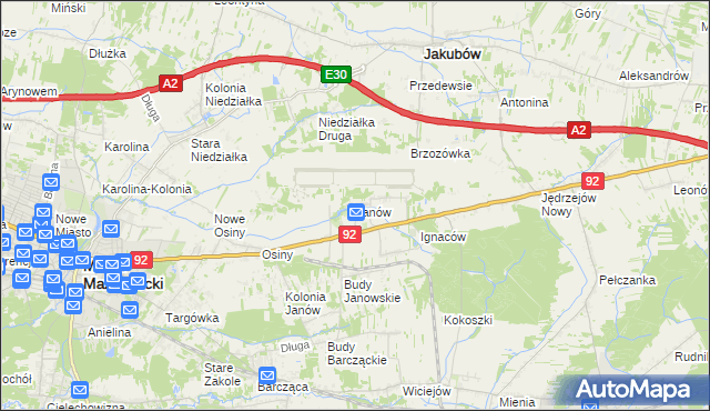 mapa Janów gmina Mińsk Mazowiecki, Janów gmina Mińsk Mazowiecki na mapie Targeo