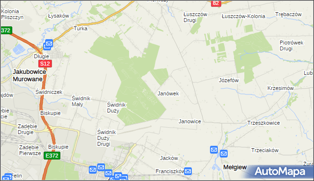 mapa Janówek gmina Mełgiew, Janówek gmina Mełgiew na mapie Targeo