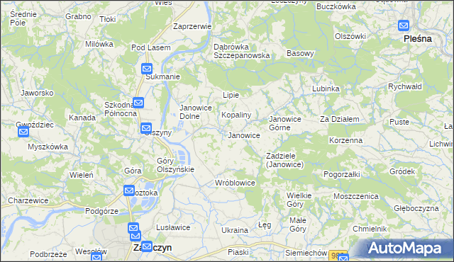mapa Janowice gmina Pleśna, Janowice gmina Pleśna na mapie Targeo