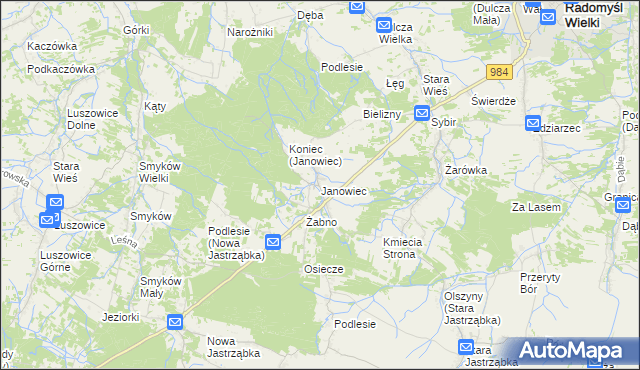 mapa Janowiec gmina Radomyśl Wielki, Janowiec gmina Radomyśl Wielki na mapie Targeo