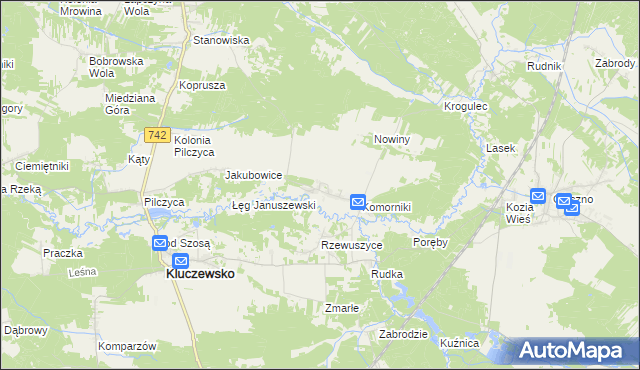 mapa Januszewice gmina Kluczewsko, Januszewice gmina Kluczewsko na mapie Targeo