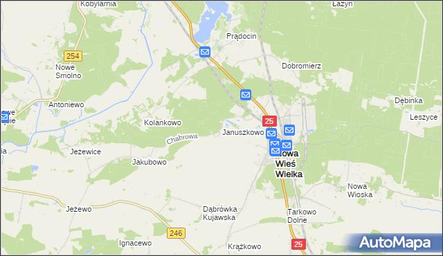 mapa Januszkowo gmina Nowa Wieś Wielka, Januszkowo gmina Nowa Wieś Wielka na mapie Targeo