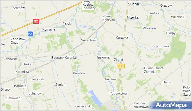 mapa Jasionna gmina Bolimów, Jasionna gmina Bolimów na mapie Targeo